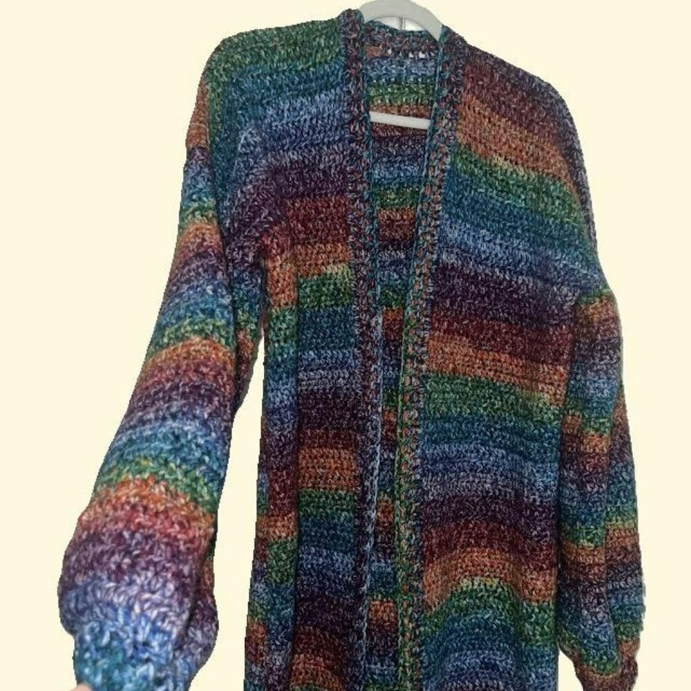 Handmade Oversized Rainbow Cardigan | Cozy Crochet Sweater | Oversized Medium